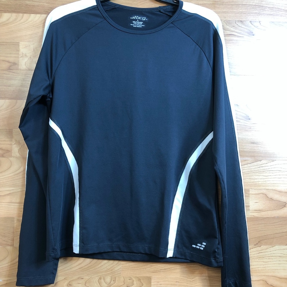 Bcg Size Large Long-sleeve White & Black Athletic Shirt with a Crewneck